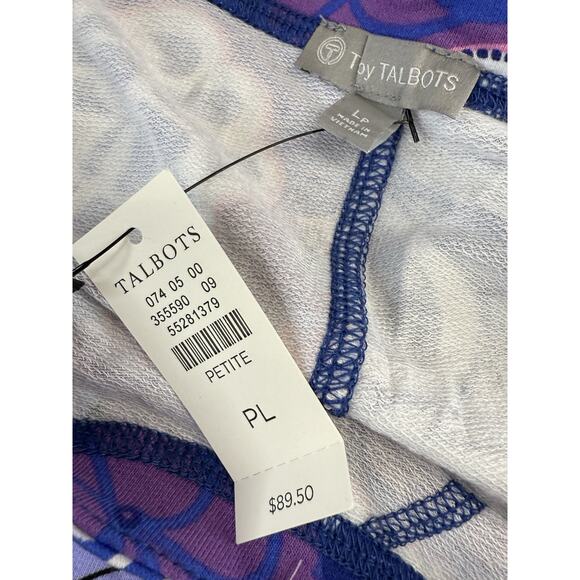 NWT T by Talbots Cotton Blend Terry Dress Blue Floral Print L Petite Spring - Picture 10 of 11